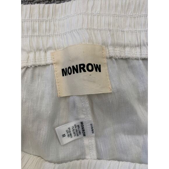 Monrow Women Medium White Wide Leg Linen Blend Pants - Picture 3 of 14